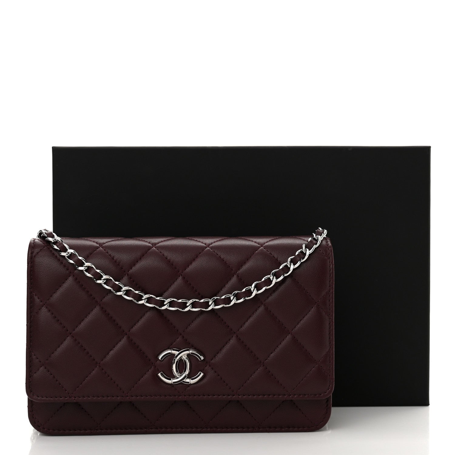 Chanel Lambskin Quilted Enamel CC Wallet On Chain WOC Burgundy 13 of 13