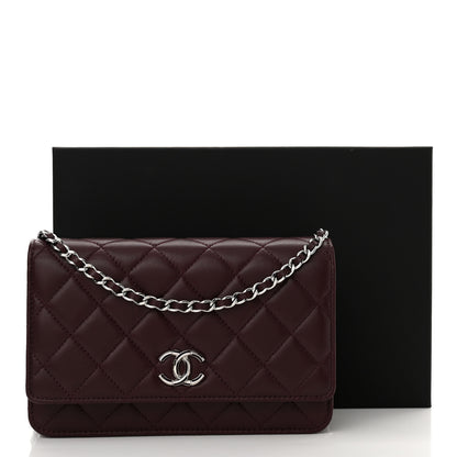 Chanel Lambskin Quilted Enamel CC Wallet On Chain WOC Burgundy 13 of 13