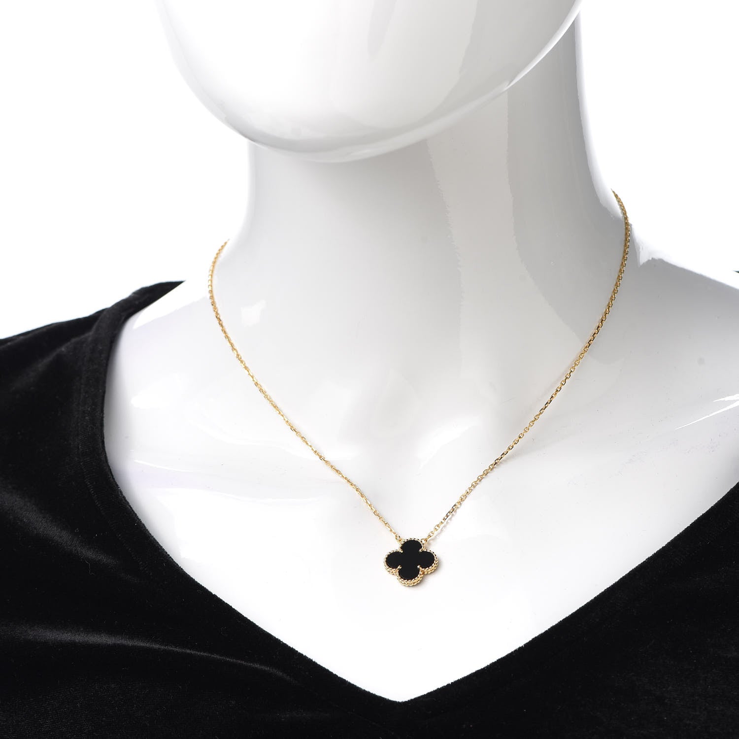 Van Cleef & Arpels 18K Yellow Gold Black Onyx Vintage Alhambra Pendant Necklace 2 of 8