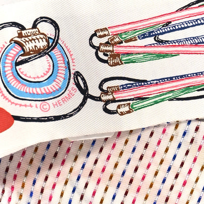 Hermes Silk Kantha Chevaloscope Neon Twilly White Bleu Rouge 4 of 4