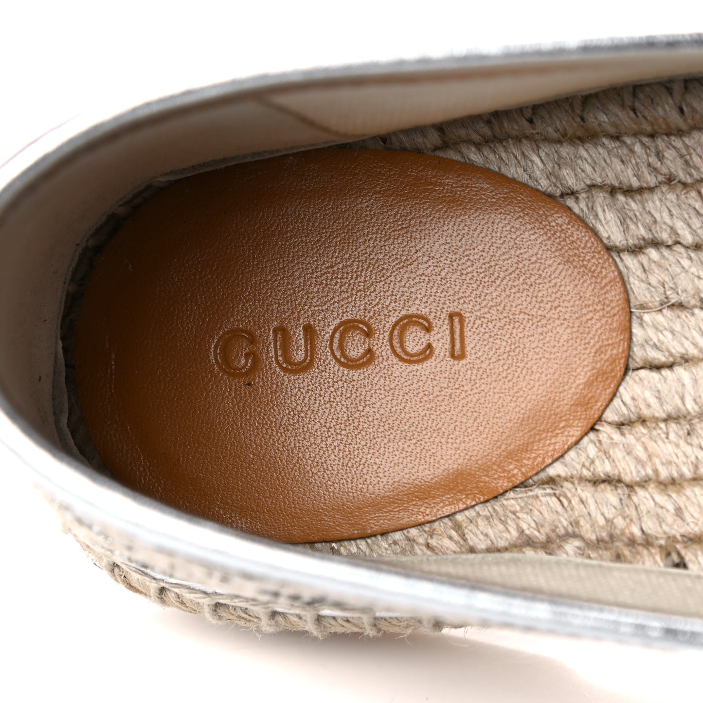Lame Nappa GG Monogram Espadrilles 37 Silver Beige