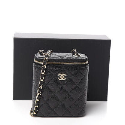 Chanel Caviar Quilted Small Vertical Coco Beauty Vanity Case With Chain Black 10 of 10