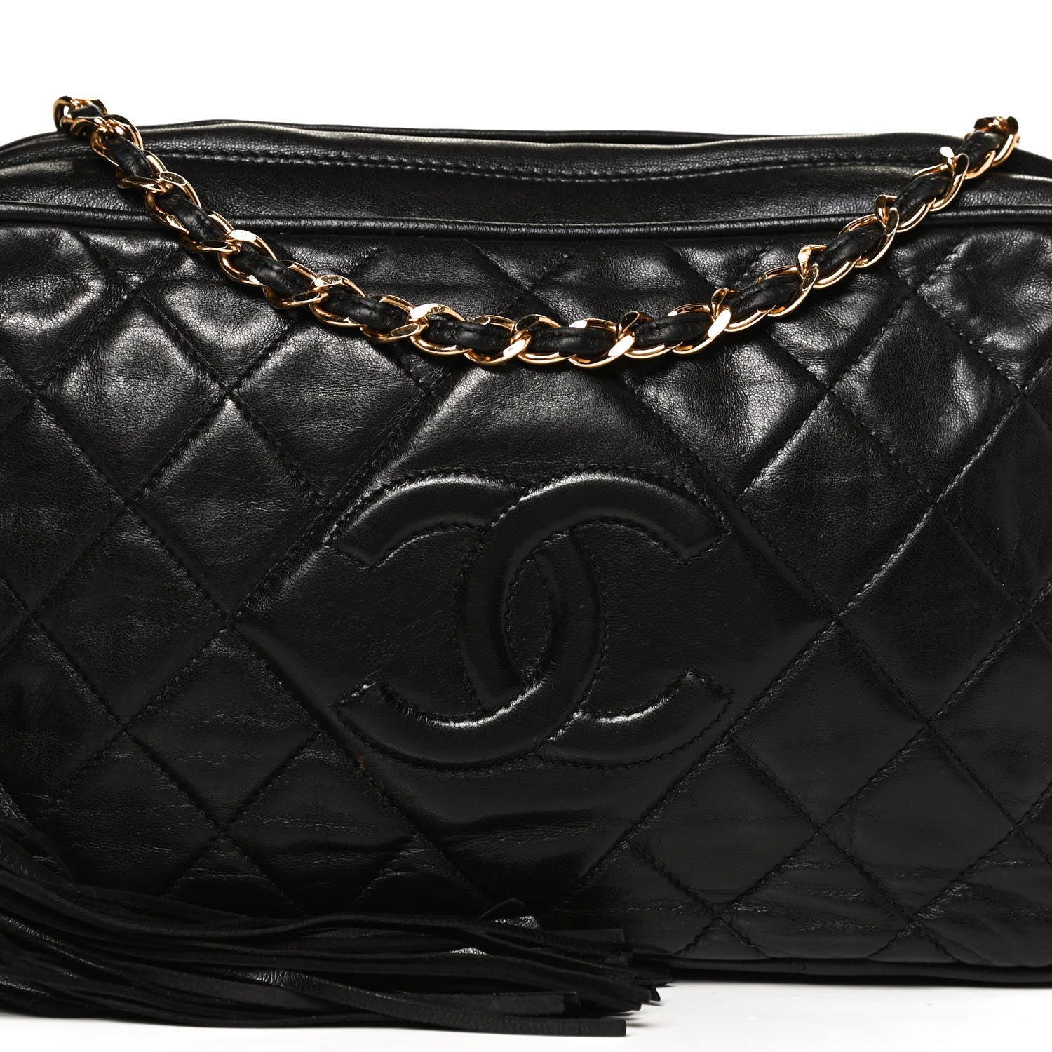 Chanel Lambskin Quilted CC Tassel Camera Case Black 9 of 11