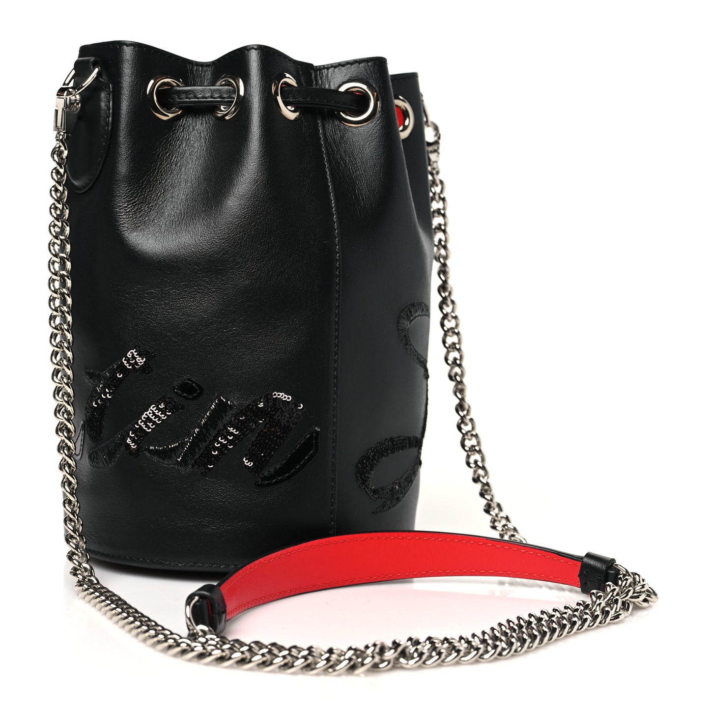 Calfskin Sequin Marie Jane Bucket Black