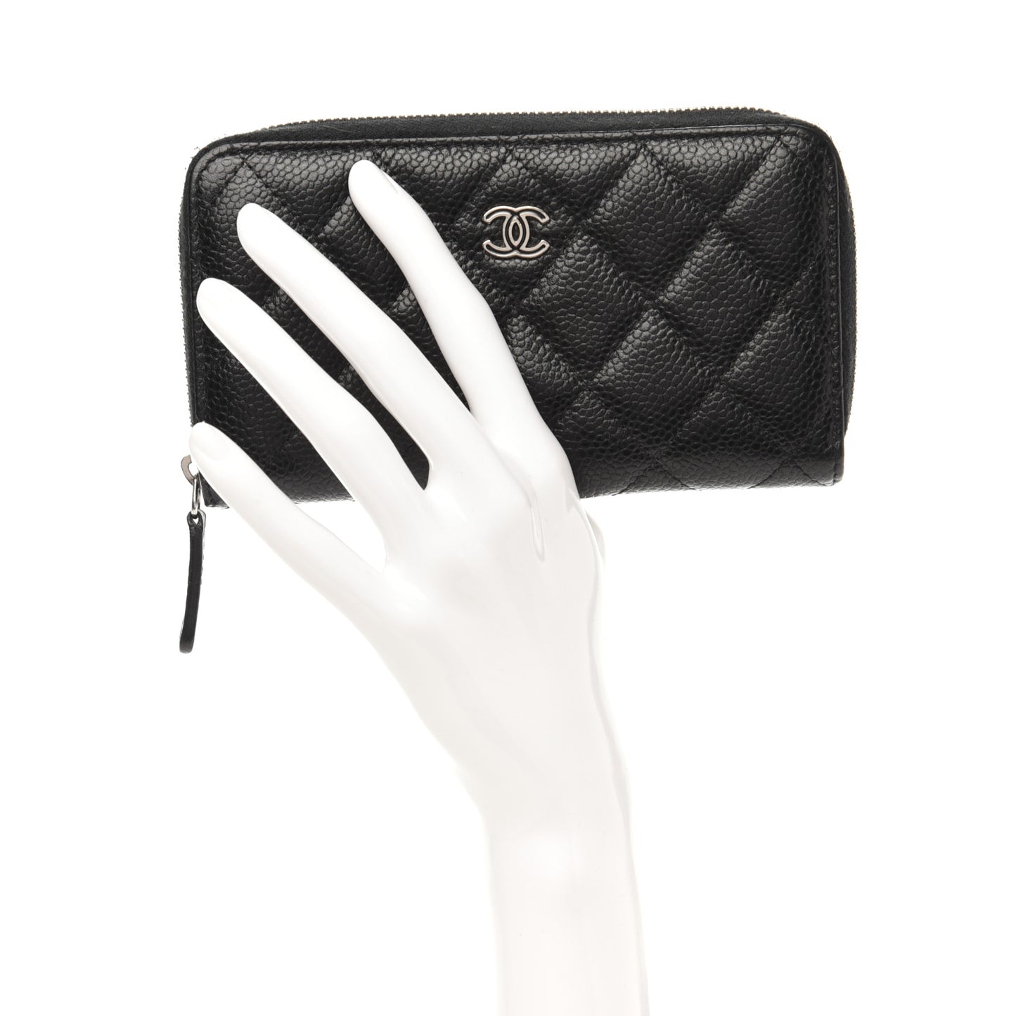 Caviar Quilted Small Gusset Zip Around Wallet Black