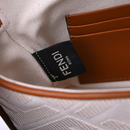 Fendi Canvas Vitello King Bi-Color Strap FF Embroidered Mini Baguette Grezzo Brandy Cuoio 7 of 12