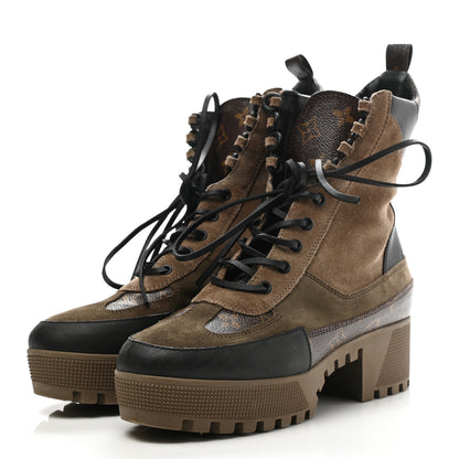 Louis Vuitton Suede Calfskin Monogram Laureate Platform Desert Boots 40 Taupe 3 of 8