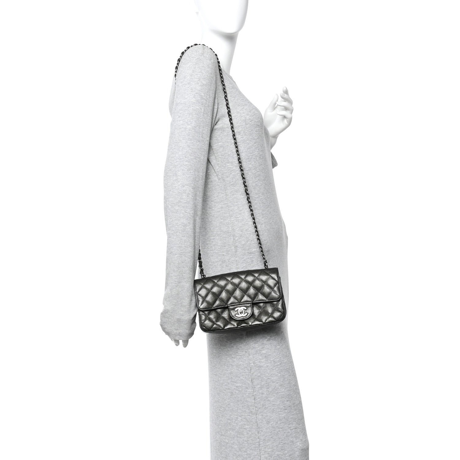 Chanel Metallic Caviar Quilted Mini Rectangular Flap Dark Grey 2 of 11