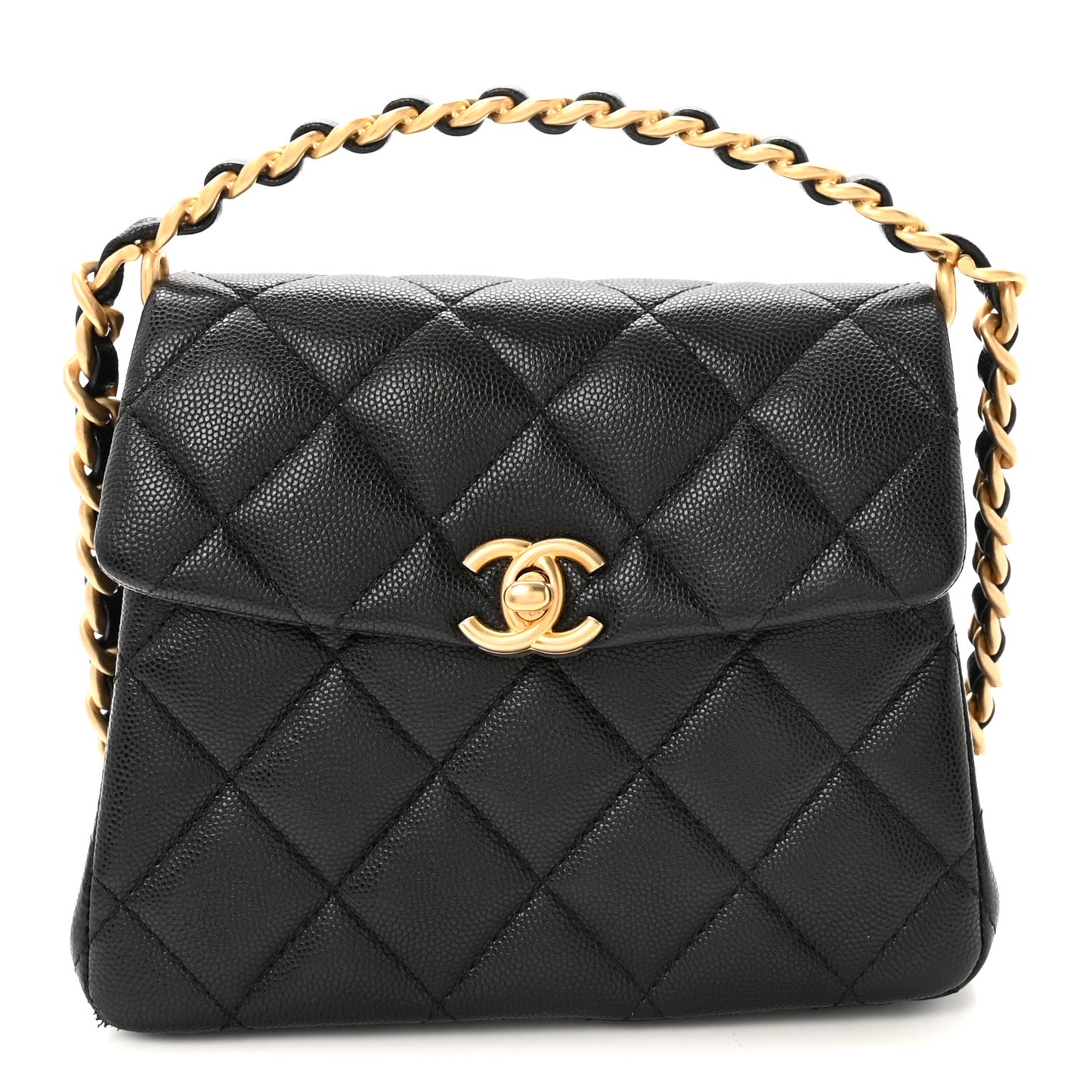 Caviar Quilted 31 Rue Cambon Mini Top Handle Flap Black
