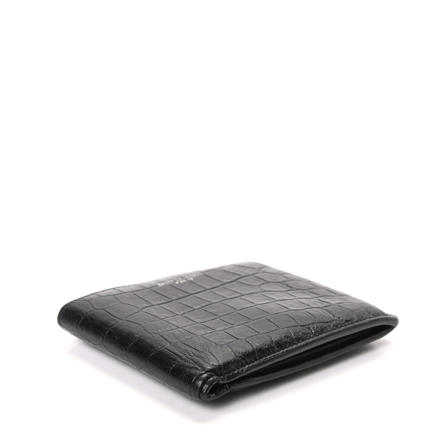 Calfskin Crocodile Embossed Bifold Wallet Black
