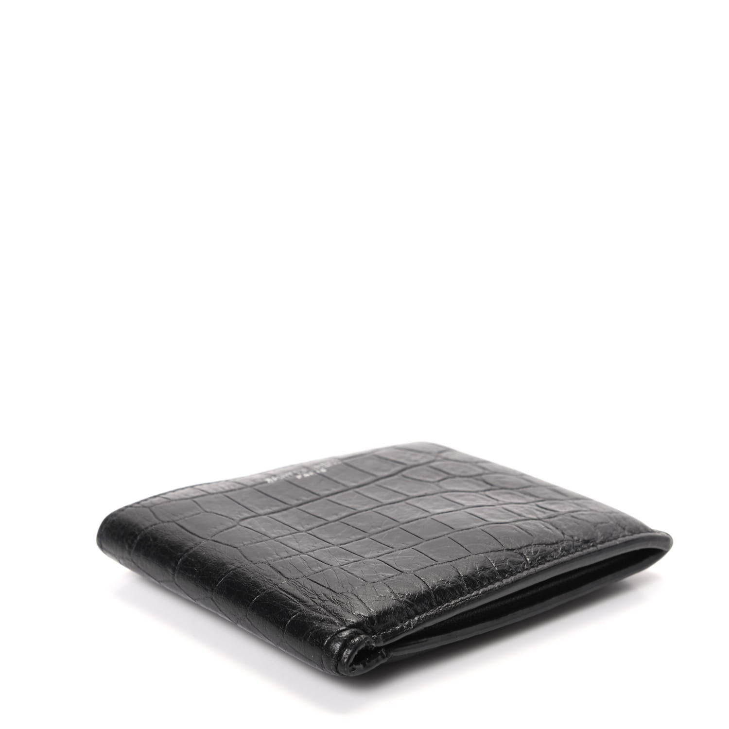 Saint Laurent Calfskin Crocodile Embossed Bifold Wallet Black 4 of 6