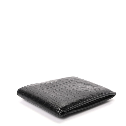 Saint Laurent Calfskin Crocodile Embossed Bifold Wallet Black 4 of 6