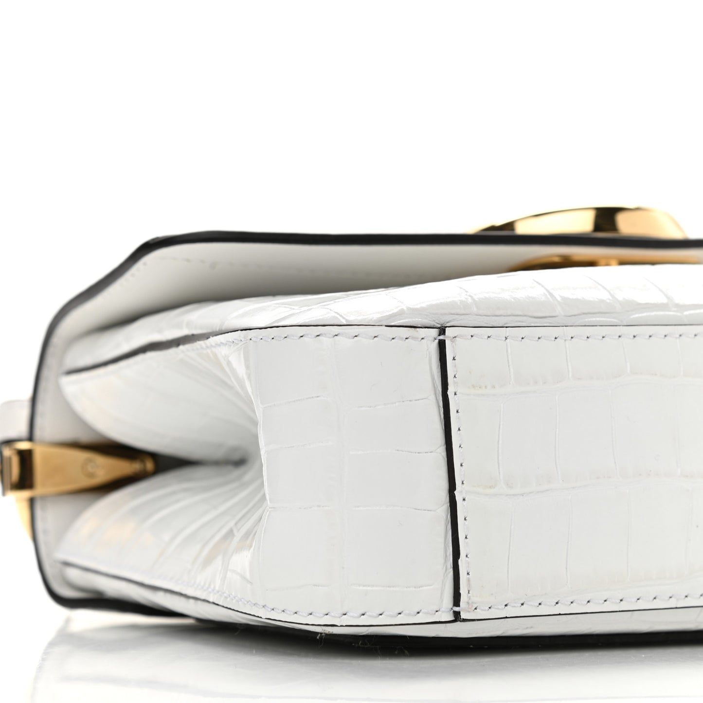 Calfskin Crocodile Embossed Small C Double Carry Brilliant White