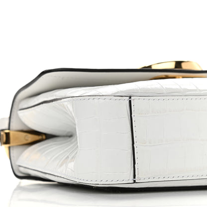 Chloe Calfskin Crocodile Embossed Small C Double Carry Brilliant White 10 of 12