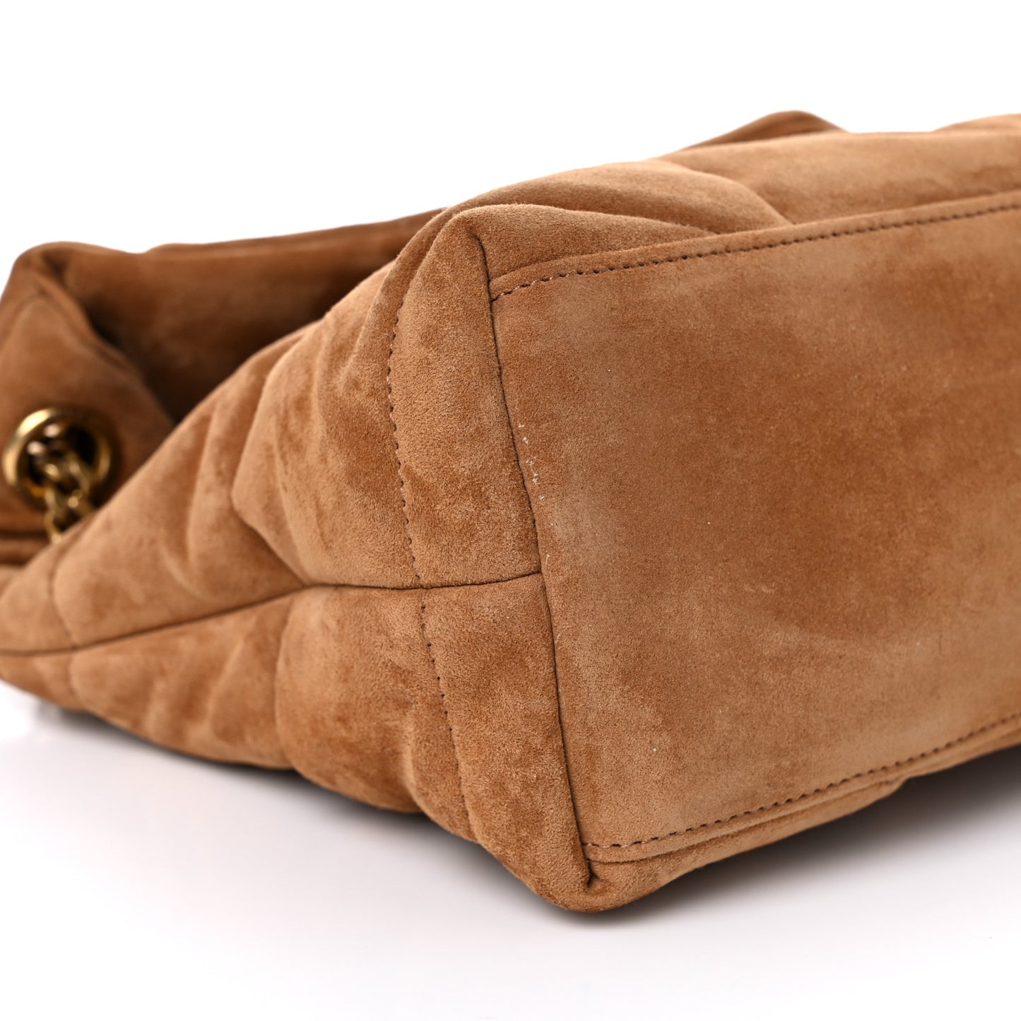 Suede Calfskin Quilted Small Loulou Puffer Monogram Chain Satchel Cinnamon