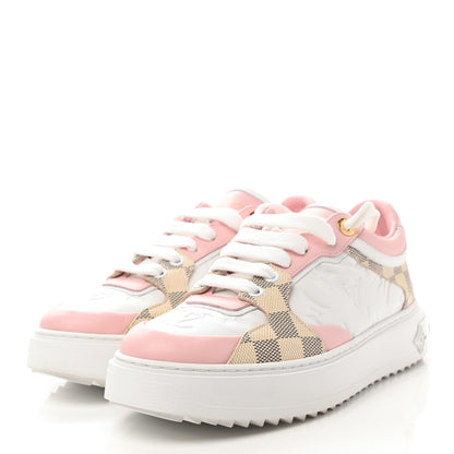 Louis Vuitton Monogram Embossed Calfskin Damier Azur Time Out Sneakers 39 Rose Clair Pink 3 of 9