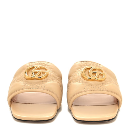 Gucci Nappa GG Matelasse GG Marmont Flat Slide Sandals 35.5 Naturale 2 of 9