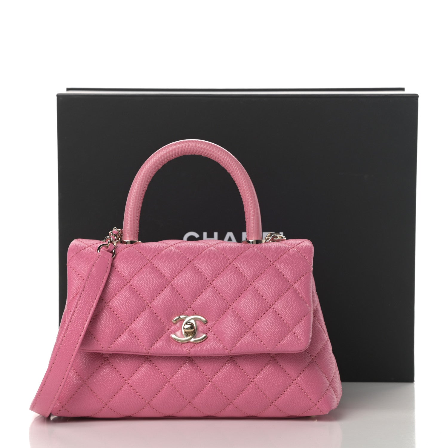 Chanel Caviar Lizard Embossed Quilted Mini Coco Handle Flap Pink 12 of 12