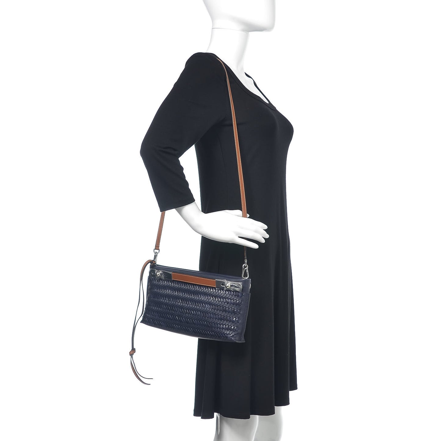 Calfskin Woven Small Missy Bag Navy Tan