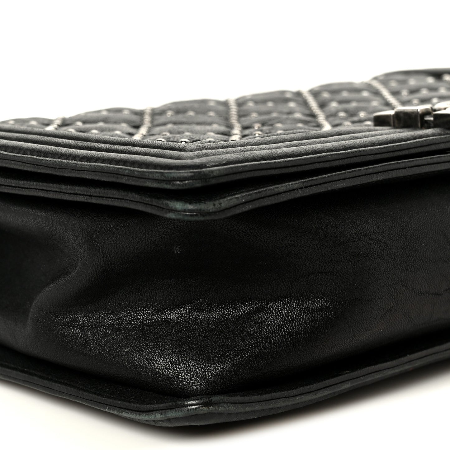 Crumpled Lambskin New Medium Studded Boy Flap Black