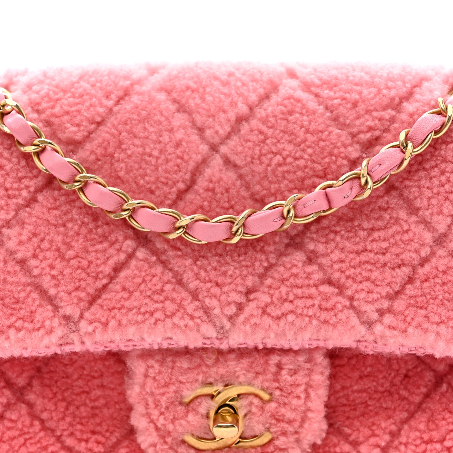 Shearling Tweed Quilted Medium Flap Bag Light Pink