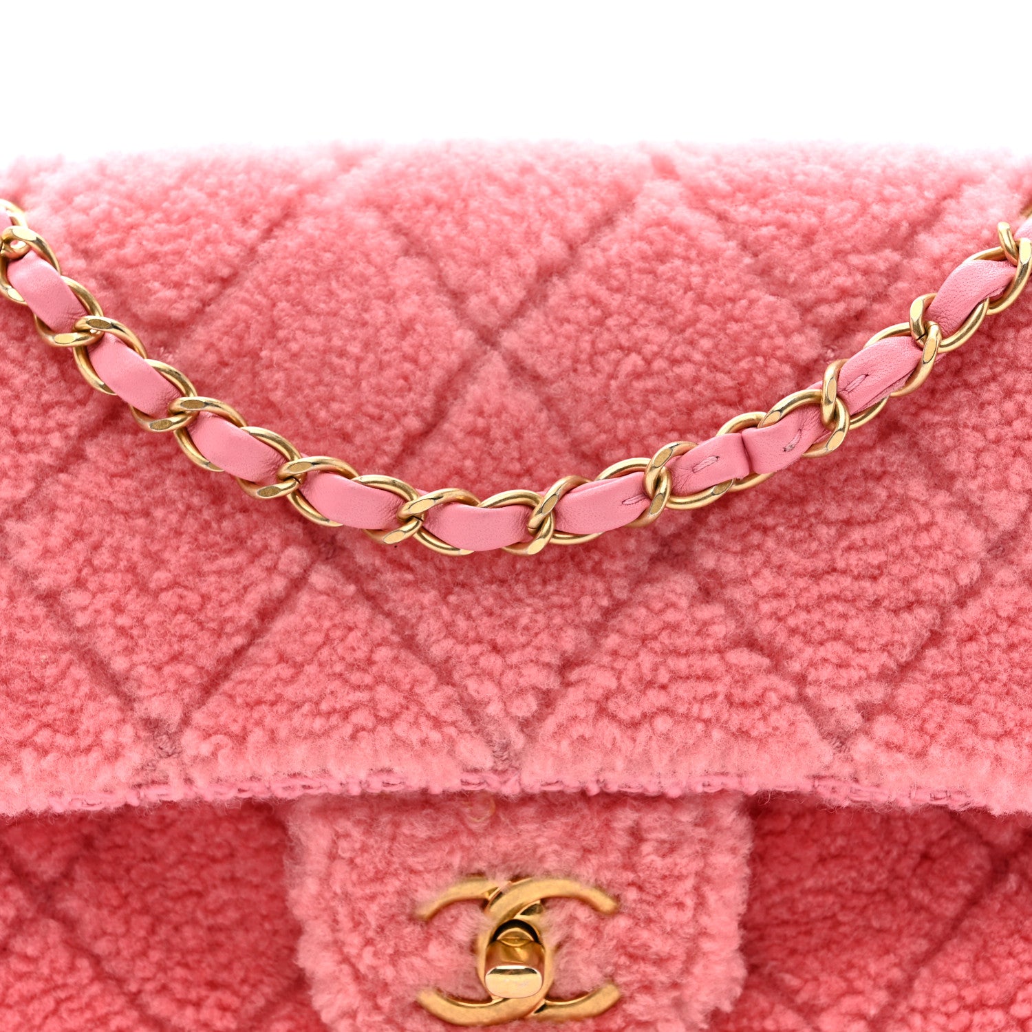 Chanel Shearling Tweed Quilted Medium Flap Bag Light Pink 8 of 13