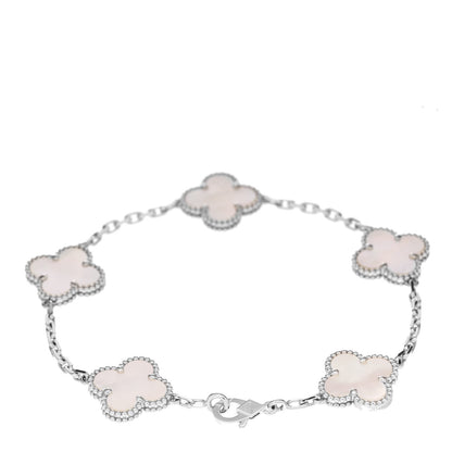Van Cleef & Arpels 18K White Gold Mother of Pearl 5 Motifs Vintage Alhambra Bracelet 2 of 5