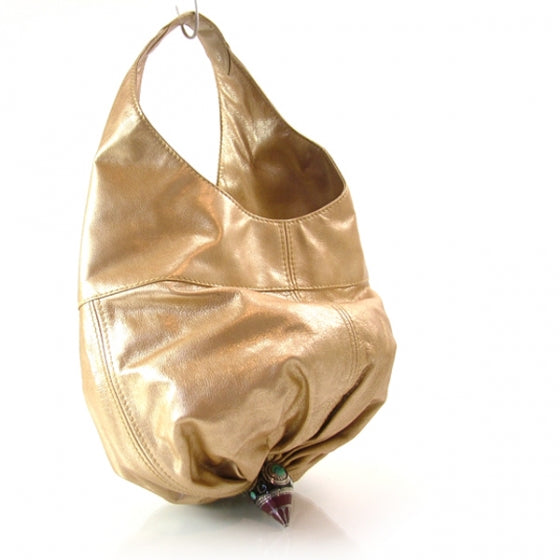 Leather Gathered Hobo Gold