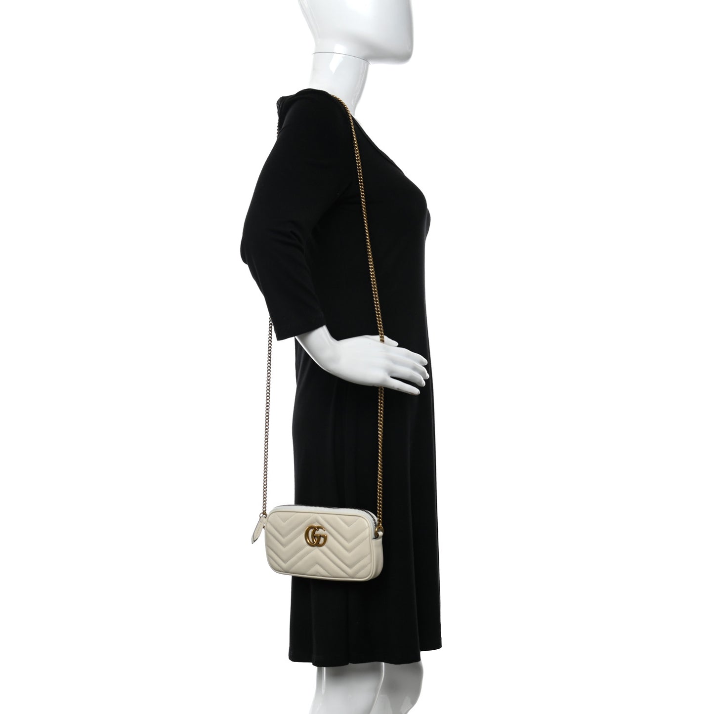Calfskin Matelasse Mini GG Marmont Chain Crossbody Bag White