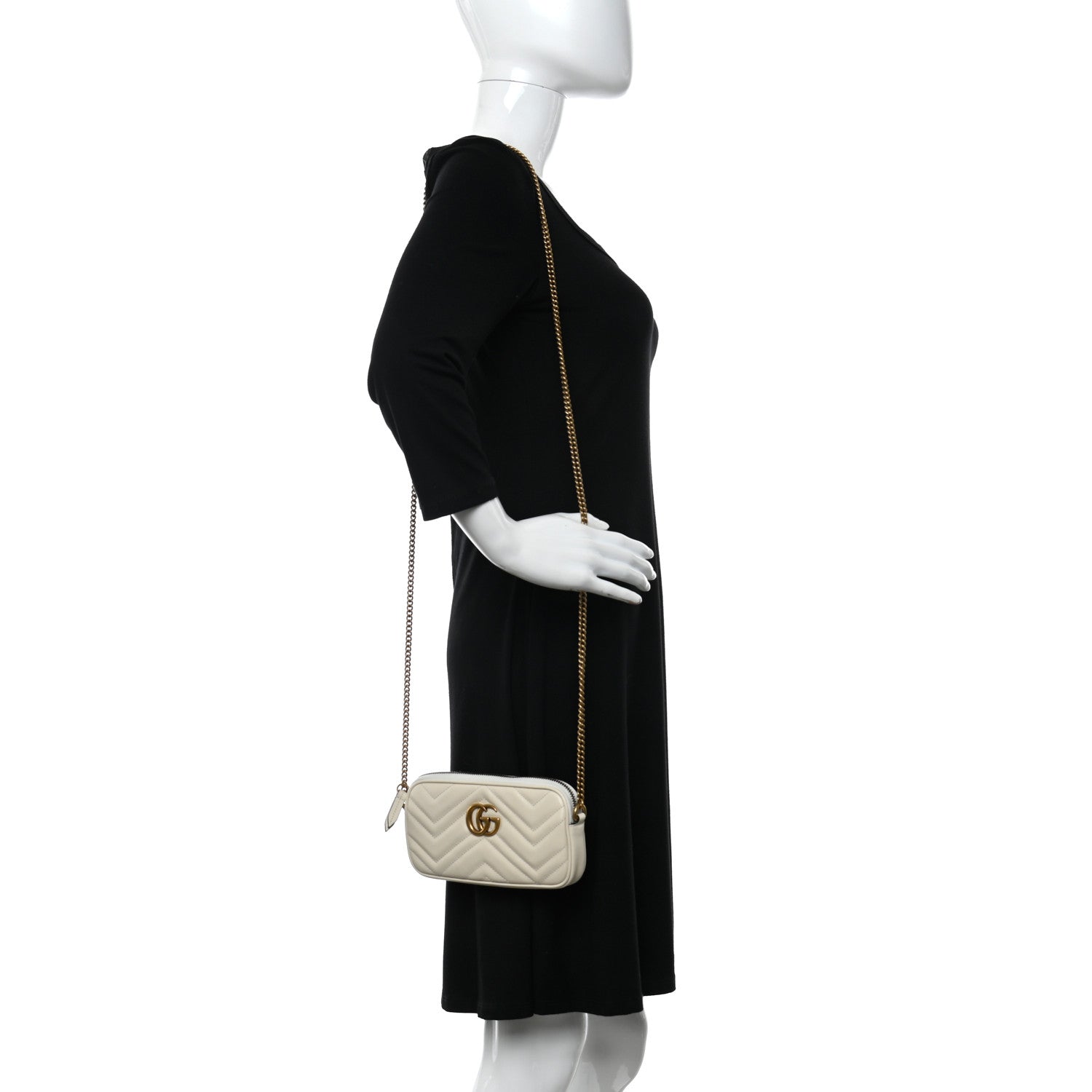 Gucci Calfskin Matelasse Mini GG Marmont Chain Crossbody Bag White 2 of 10