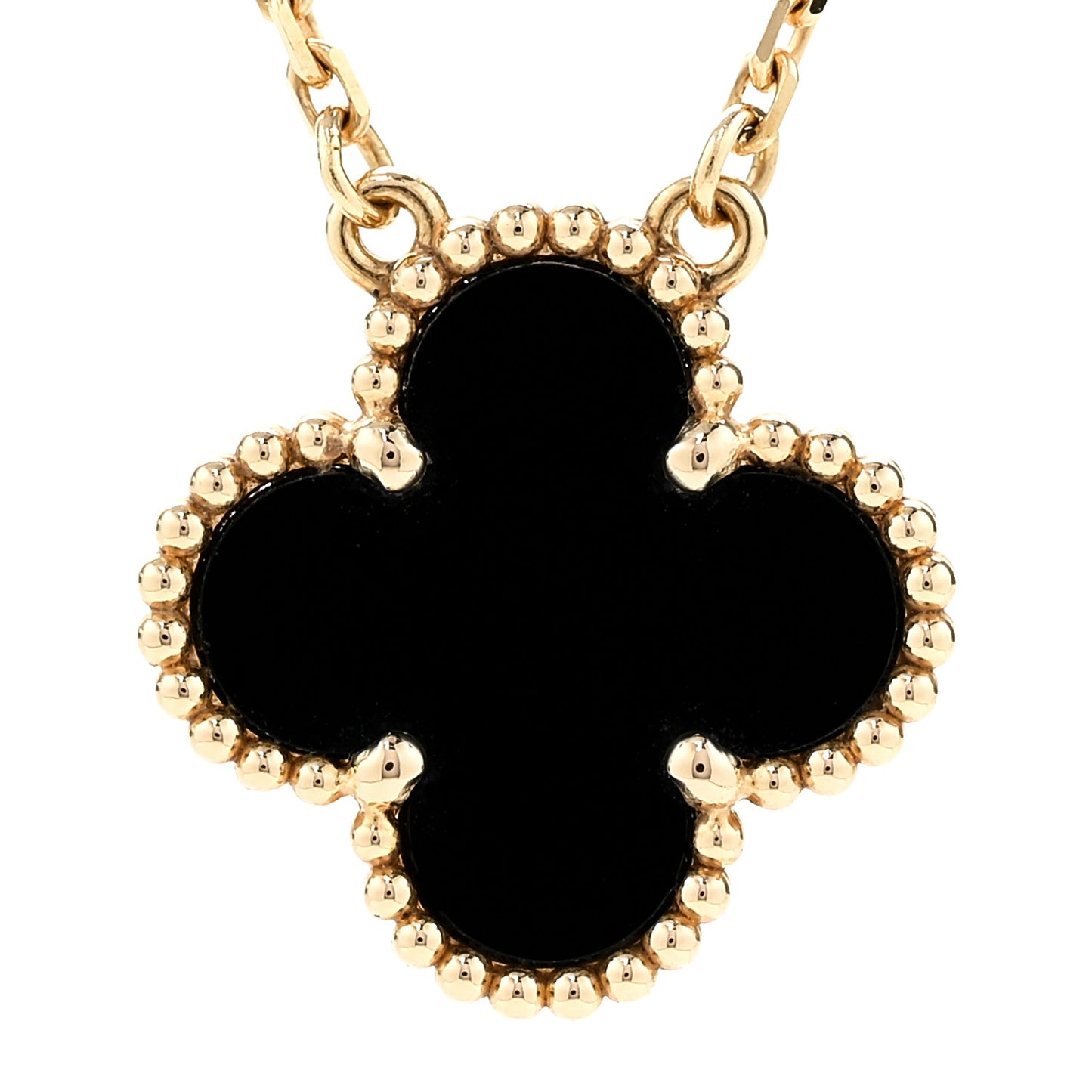 18K Yellow Gold Black Onyx Vintage Alhambra Pendant Necklace
