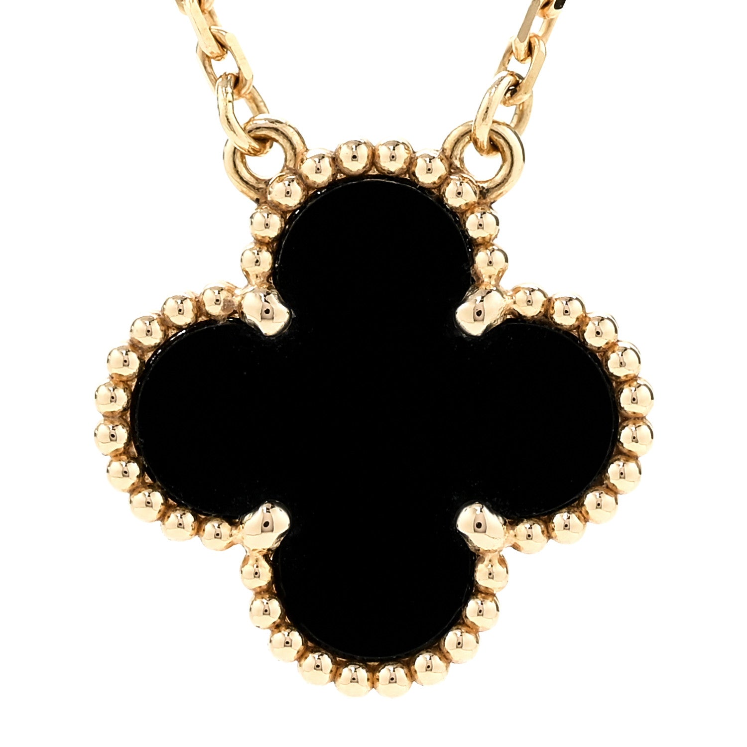 Van Cleef & Arpels 18K Yellow Gold Black Onyx Vintage Alhambra Pendant Necklace 4 of 7