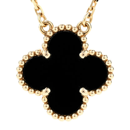 Van Cleef & Arpels 18K Yellow Gold Black Onyx Vintage Alhambra Pendant Necklace 4 of 7