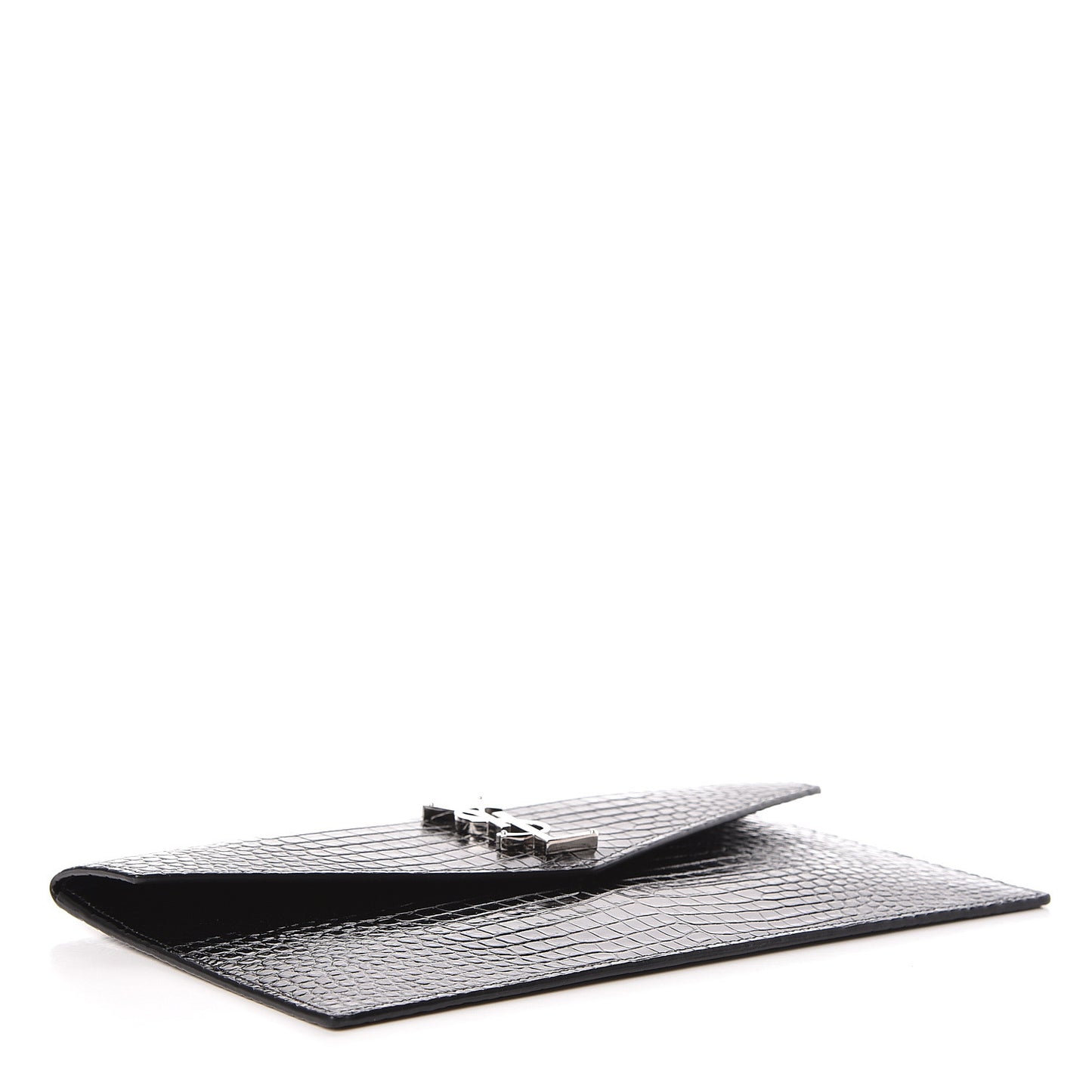Calfskin Crocodile Embossed Uptown Monogram Clutch Black