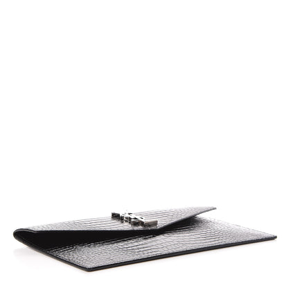 Saint Laurent Calfskin Crocodile Embossed Uptown Monogram Clutch Black 4 of 8