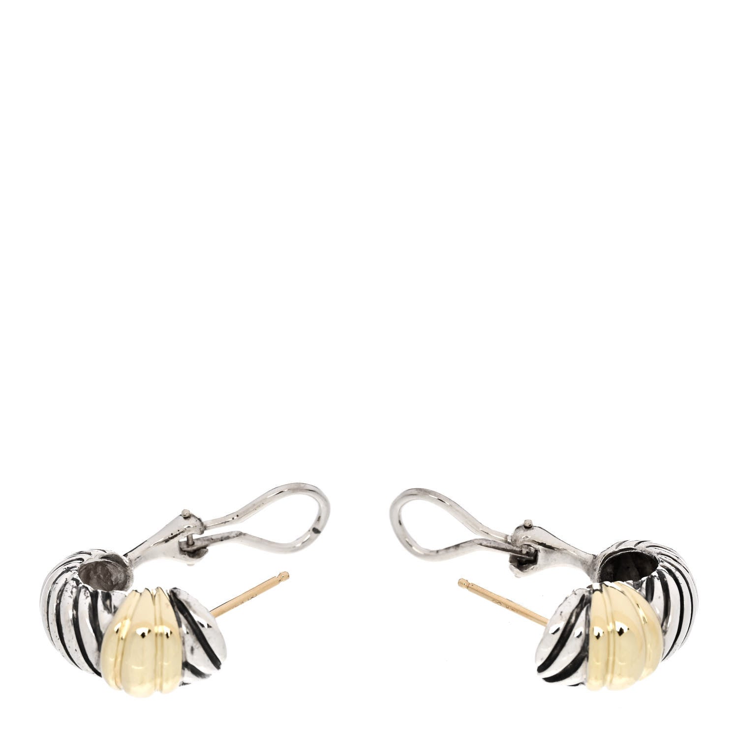 David Yurman Sterling Silver 14K Gold Thoroughbred Shrimp Earrings 3 of 5