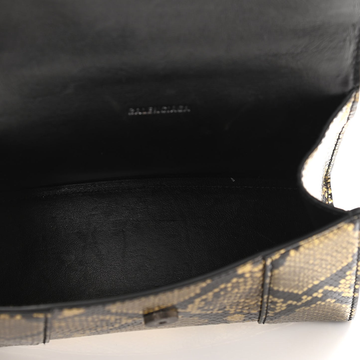 Shiny Calfskin Snakeskin Embossed Hourglass Top Handle Bag XS Gold Black