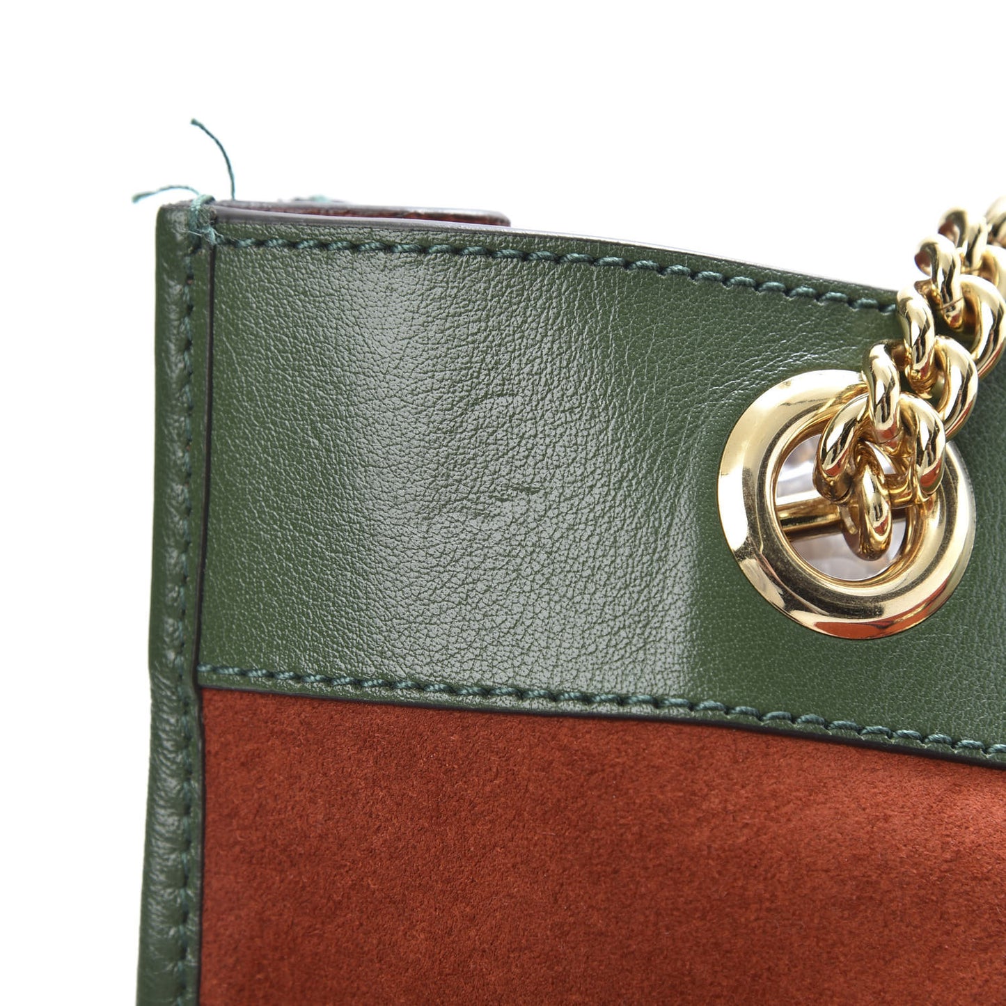 Suede Calfskin Large Rajah Chain Tote Brown Green