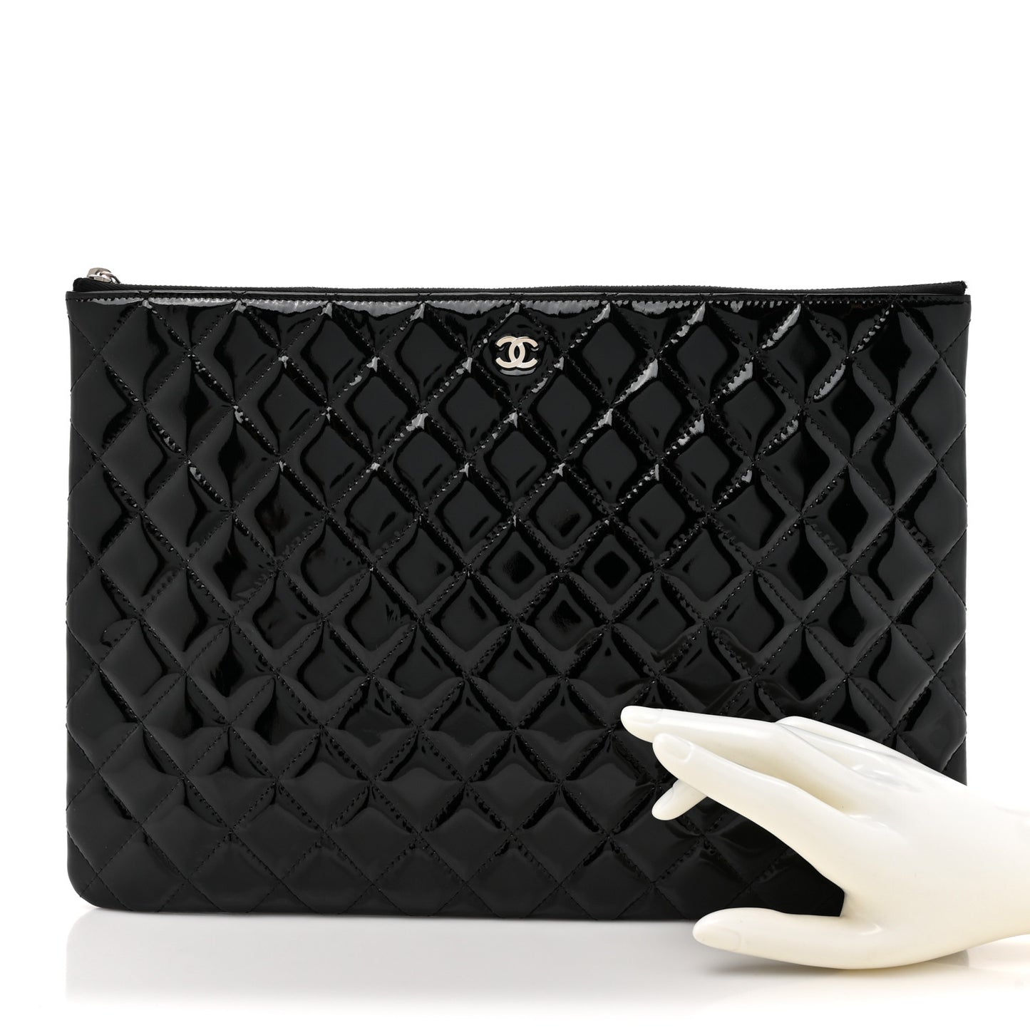 Patent Calfskin Quilted Large Cosmetic Case Black