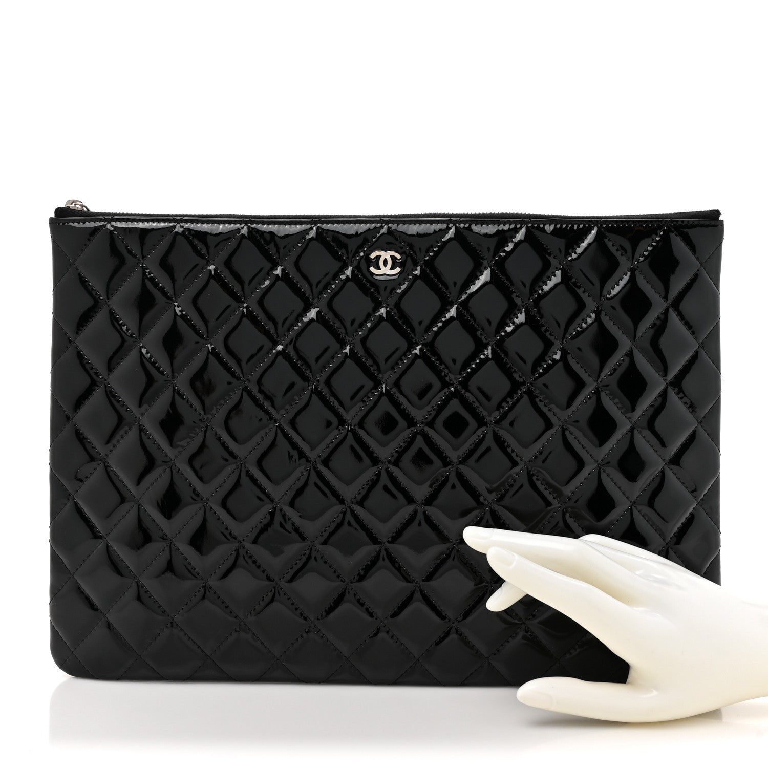Chanel Patent Calfskin Quilted Large Cosmetic Case Black 2 of 8