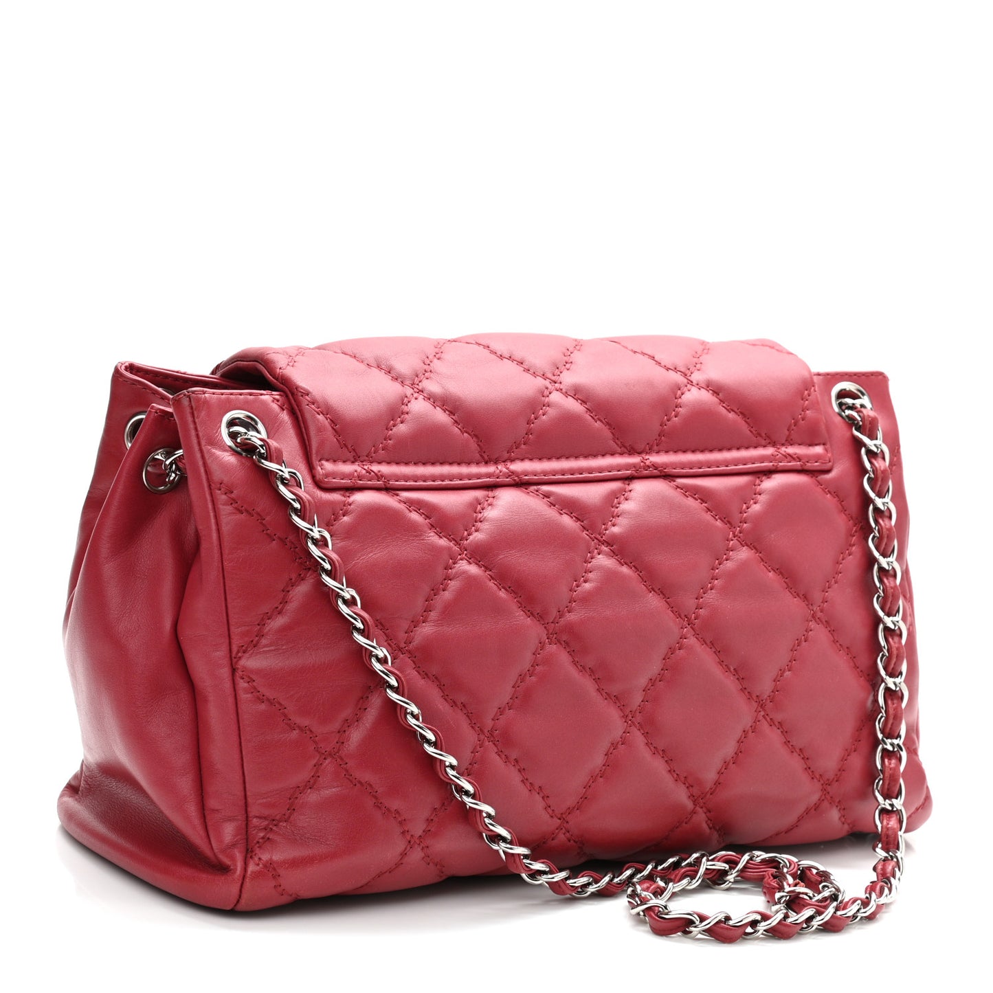 Calfskin Double Stitch Large Hamptons Flap Bag Red