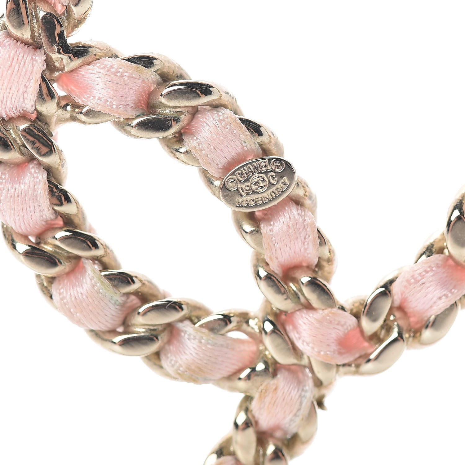 Chanel Satin Ribbon CC Heart Chain Earrings Pink 4 of 7