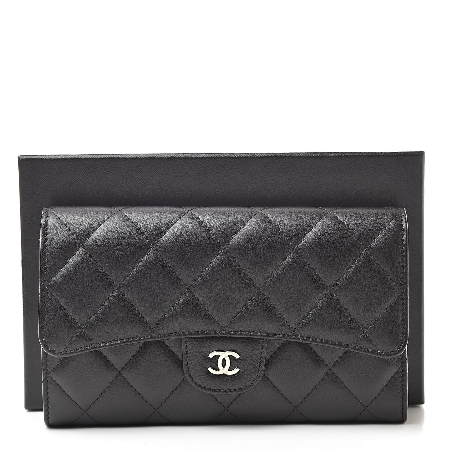 Lambskin Quilted Large Flap Wallet Black