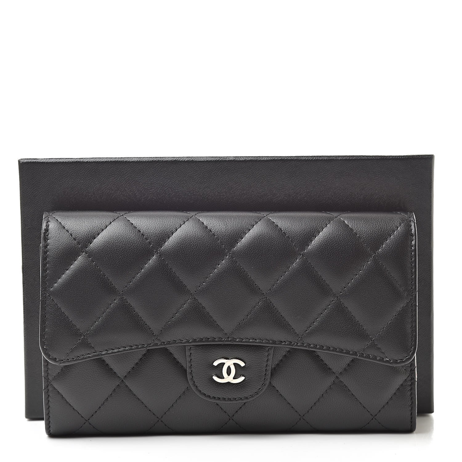 Chanel Lambskin Quilted Large Flap Wallet Black 10 of 10