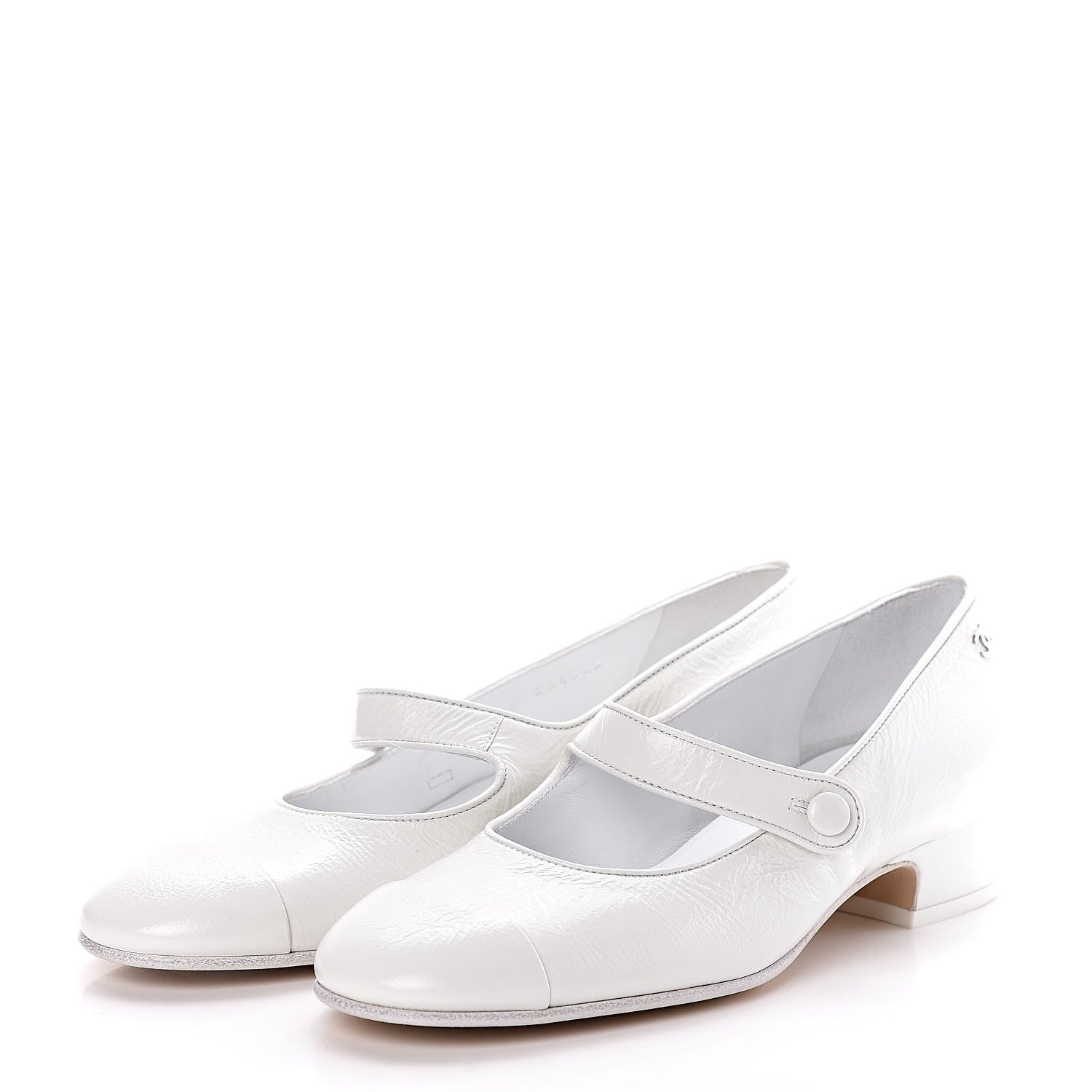 Chanel Patent Calfskin Mary Jane Strap Pumps 37.5 White 3 of 8