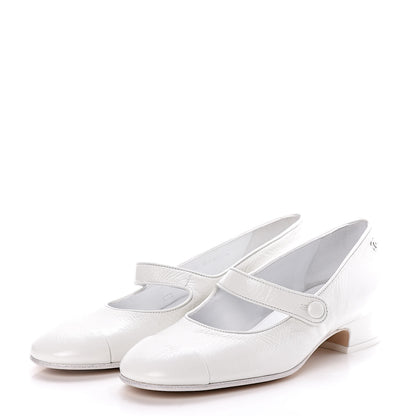 Chanel Patent Calfskin Mary Jane Strap Pumps 37.5 White 3 of 8