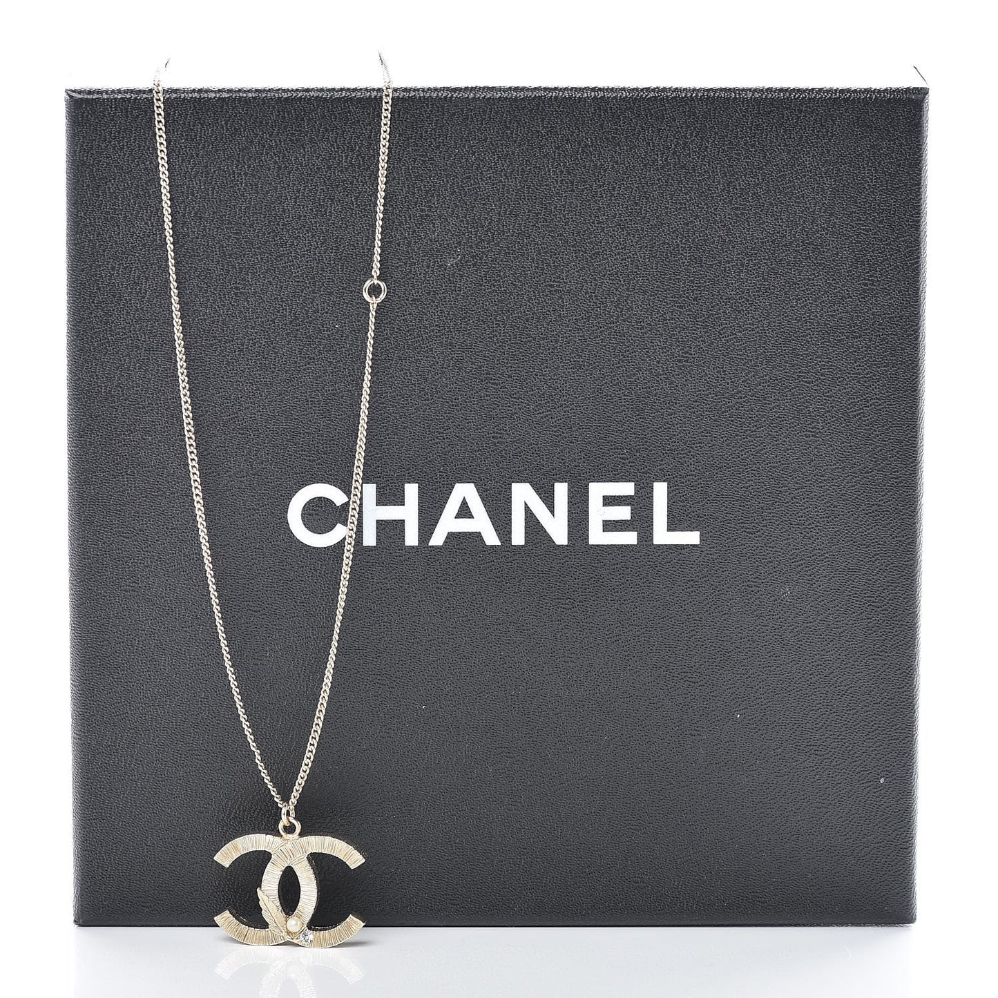 Crystal Pearl Leaf CC Necklace Gold