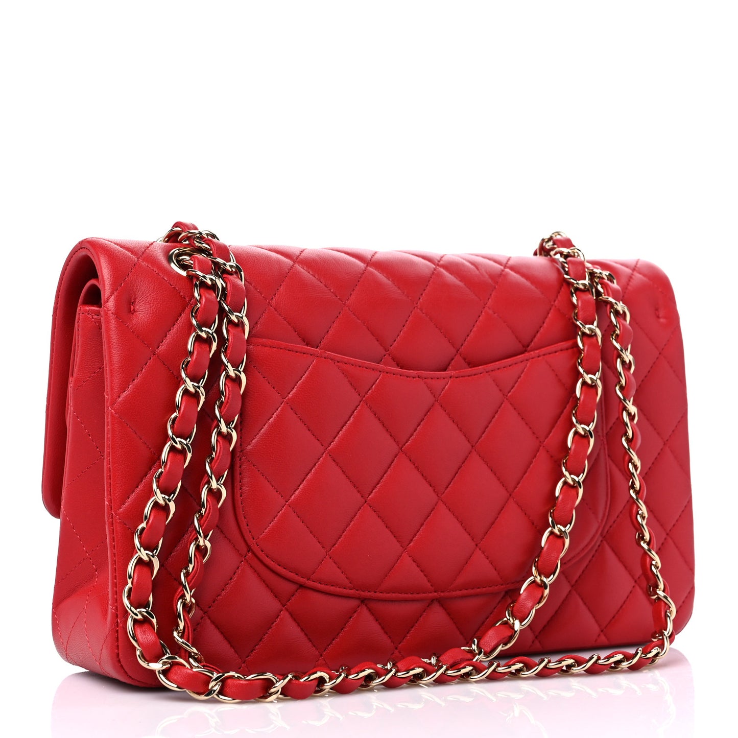Lambskin Quilted Medium Double Flap Red