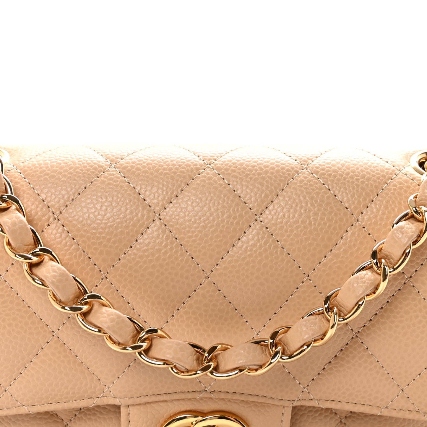 Caviar Quilted Small Double Flap Beige