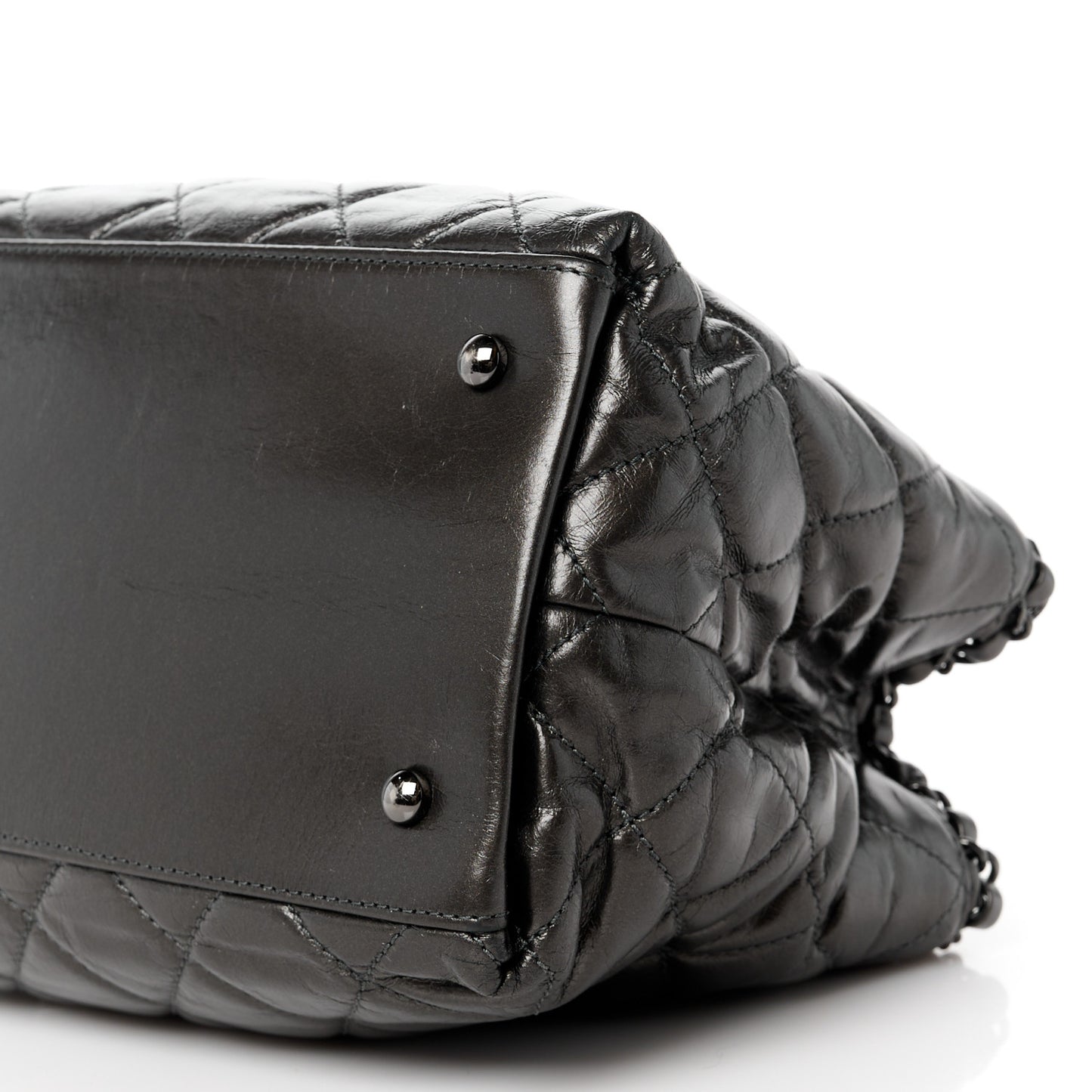 Metallic Aged Calfskin Quilted Small Chain Me Tote Silver